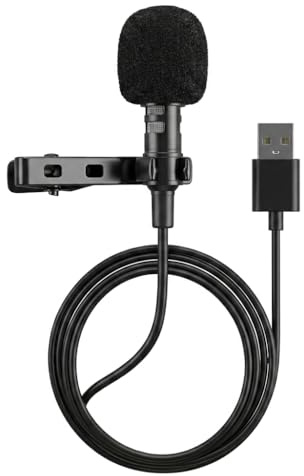 USB Lavalier Microphone, 4.9ft Clip-on Omnidirectional Lapel Shirt Collar Mic Small for PC, Computer, Mac, Laptop, YouTube, Skype, Recording, Podcasting, Gaming