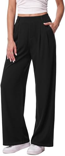Litherday Pantalones Mujer Rectos Cintura Alta Elásticos con Bolsillos Pantalón Fluido Cómodo Oficina Casual Pierna Ancha Elegante S-XXL