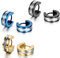 JewelryWe Schmuck 3 Paare Herren Ohrringe, Edelstahl, Glänzend Poliert Creolen Ohrstecker, Blau Schwarz Gold Silber