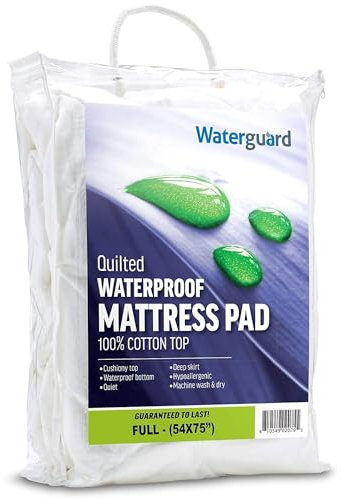 Waterguard Wasserdichte Matratzenauflage Matratzenschoner Milbenschutzbezug, 100 % Baumwolle für hypoallergenen Komfort, 137,2 x 190,5 x 38,1 cm