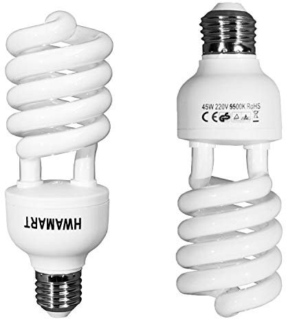 BOLLUMA 2 x Fotolampe E27 45W 5500K CFL Fotolicht Tageslicht Spirallampe Energiesparlamp Tageslichtlampe Beleuchtung für Fotostudio Fotografie Softbox