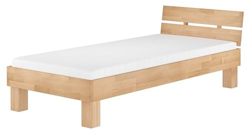 Erst-Holz®Buchebett Natur Massivholz Einzelbett Holzbett 100x200 Futonbett Rollrost Matratze 60.80-10 M