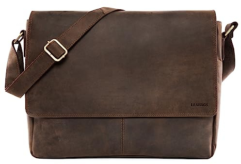 LEABAGS Acapulco Sac à bandoulière en cuir pour hommes et femmes | Sac pour ordinateur portable jusqu'à 15 pouces | Sangle d'épaule | Sac messager | Sac de travail | Sac d'enseignant