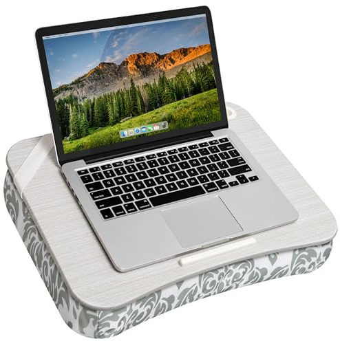 LAPGEAR XL Designer Lap Desk with Phone Holder and Device Ledge - Gray Damask - Fits up to 17.3 Inch Laptops - Style No. 45524