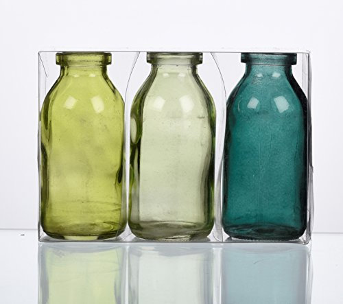 Unbekannt Sandra Rich. Glas VASE Bottle klein. 3 kleine Flaschen ca 10,5 x 5 cm. Petrol - GRÜN. 1165-10-51