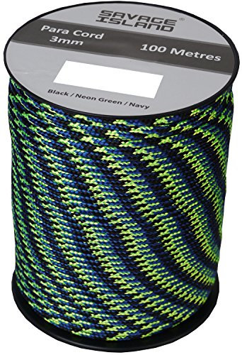 100m Reel Paracord Army Camping for Tent Basha Bivi Shelter Buidling Hammock Gardening Bushcraft in Green, Black, Coyote and Red Colours (Black/Neon Green/Navy)