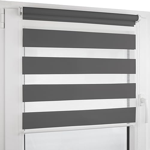 Deco4Me Doppelrollo Klemmfix ohne Bohren (150 x 200 cm, Anthrazit) - Duo Rollo lichtdurchlässig - blickdichte Rollos für Fenster ohne Bohren - Klemmrollo, Fensterrollo, Innenrollo (Stoffbreite 146 cm)