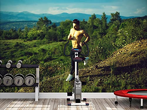 Papier peint mural en vinyle et papier peint pour salle de gym, running, garçon, montagne, vert, décoration murale pour salle à manger, salon, chambre, etc. 500x300cm