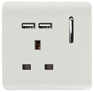 Trendi Switch 13 A Artistic Modern Short USB Switched Plug Socket, Gloss White