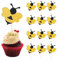 NUOBESTY 30 Stück Biene Kuchen Topper Glitzer Hummel Cupcake Toppers Desserts Kuchen Deko für Babyparty Gender Reveal Biene Geburtstag Party Foto Requisiten