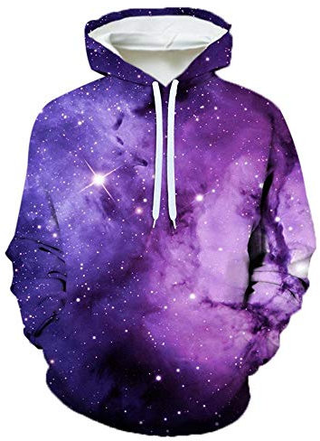 Laizs Felpe con Cappuccio Funky Stampato Unisex novità Felpa 3D Hoodie Pullover Coulisse Tasca Sweatshirt Cielo Stellato Viola A2064,S