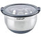 Mastrad F29462 Bol INOX ø 16 cm + Couvercle Transparent-Récipient Gradué-Base Antidérapante en Silicone-Idéal pour la Préparation, Le Service et la Conservation des Aliments-1,5L-Gris