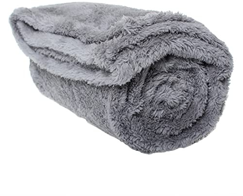 Soft Fluffy Fleece Blanket for Cats & Dogs | Warm Pet Throw | Machine Washable | Bed Blanket and Travel | Protects Furniture | Grey, Medium 80 x 100cm