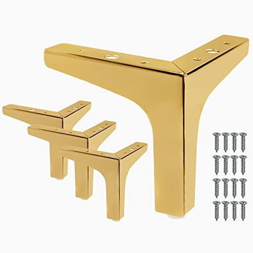 Cjueiom 15cm / 6 Inch Furniture Legs, Gold Metal Triangle Feet for Sofa, Couch, Table, Cabinet, Ottoman, Modern Replacement Legs, 4Pcs