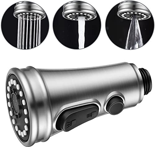 TinyYiko 3 Modi Brausekopf Küchenarmatur,pull out Küchenarmaturen Ersatz Brausekopf,Geschirrbrause Ersatzkopf mit Hochdruckspülung Taste,für Küchenarmatur&Spültischarmatur(Gebürstetes Nickel)