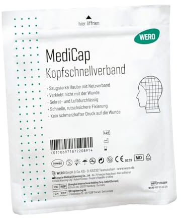 WERO MediCap Kopfschnellverband, steril - Spezialverband für schnelle und saubere Versorgung von Kopfverletzungen aller Art - Wundauflagen-Haube mit integriertem Netzverband - Verklebt nicht mit Wunde