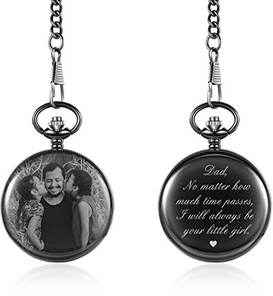 Jeweidea Taschenuhr Personalisierte Herren Taschenuhr mit Kette Gravur Foto und Name Digital für Herren Ehemann Papa Freund Vatertag Geburtstag Geschenke