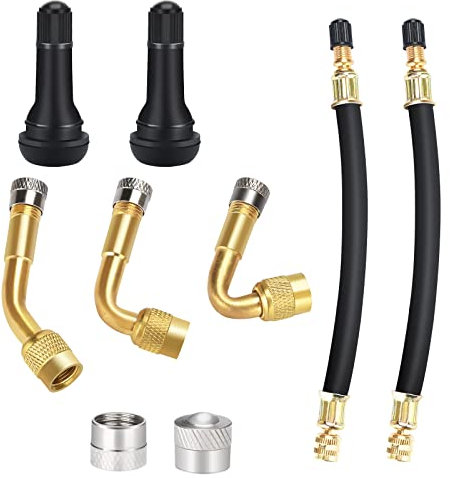 oumuik Reifenventil Verlängerung Adapter, 45 90 135 Grad Kupfer Ventiladapter, 180mm Flexible Gummi Reifen Ventilverlängerung, Reifenkappe, Gummi Ventile, für Auto Motorrad Fahrrad Scooter, 9 Stück