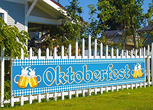 Nepnuser Oktoberfest Zaunbanner für Deutsche Oktober Fest Motto Party Dekoration Blau Bayerische Flagge Karo Hängende Banner für Bier Party Zubehör