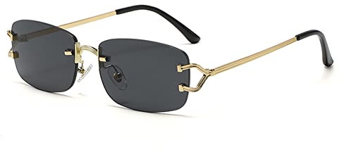 kachawoo Kleine quadratische randlose Sonnenbrille für Damen Metall randlose Retro-Sonnenbrille Luxusmarke Design Brillen schmale Linse (gold with black)