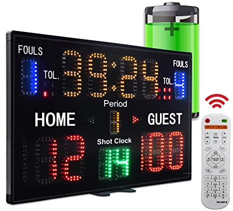YZ Basketball Digitale Scoreboard mit Shot-Uhr, Elektronische Anzeigetafel Fussball, Tischtennis Zähler, LED Anzeigetafel Sport, Punktezähler für Tennis, Volleyball, Badminton, Indoor, Outdoor