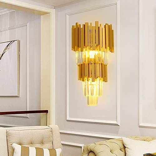 YZBEIMDAI Moderne K9 Kristall Wandleuchte, E14 Innen Wandlampe, Gold Nachttischlampe, LED aus Edelstahl und für Schlafzimmer, Wohnzimmer, Diele, Esszimmer (54 * 27cm Gold), YZ-DAN