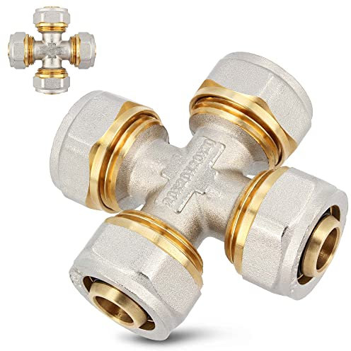 PEX - Raccordo a compressione a 4 vie, in ottone nichelato, per riscaldamento dell'acqua, 20 x 20 x 20 x 20 x 20 mm