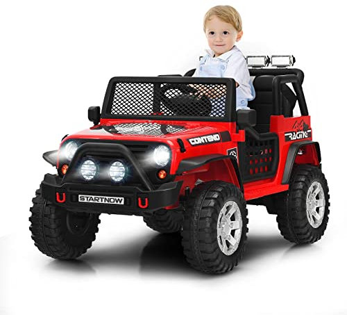 Maxmass Kids Electric Ride on Truck, 12V Battery Powered Vehicle with Parent Remote Control, Lights, Music & Horn, Toddler Motorized Off-road Car for 3 + Years Boys Girls (Red)