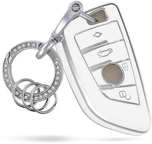 Goodream Autoschlüssel Hülle Kompatibel mit BMW 1 2 3 4 5 6 7 8 Serie X1 X2 X3 X5 X6 X7 Zubehör Waterpoof Full Protection Soft Shell mit Bling Kristall Diamant Ring Schlüsselanhänger