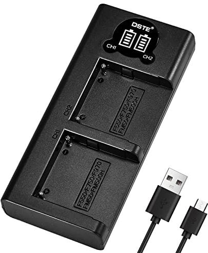 DSTE Dual Quick Charger with LCD Display Compatible for Sony NP-F550 NP-F750 NP-F930 NP-F950 NP-F960 NP-F970 NP-FM50 NP-FM55H NP-FM500H Battery