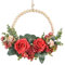 Weihnachtskranz mit Holzperlen, roter Rosenkranz, Boho, Bauernhaus, Dekoration, künstliche Blume, Eukalyptus-Kranz für Haustür, Fenster, Wandbehang, Raumdekoration, 30,5 cm (rot)