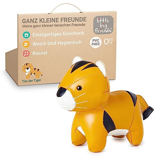 Little Big Friends Kleine Freunde | Rasselspielzeug | Spezielles Stofftier | Leicht zu reinigen| Tim der Tiger