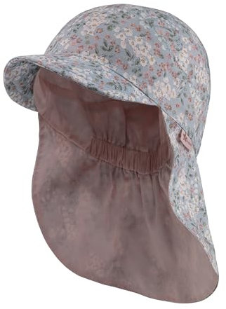 Sterntaler Schirmmütze mit Nackenschutz Millefleurs - Kindermütze mit UV -Schutz 30 - Schirmmütze Mädchen mit Druckmuster - Sonnenkappe Kinder aus Baumwolle - graublau, 51