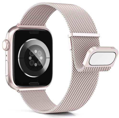 Higgs Métal Bracelet Compatible avec Bracelets Apple Watch 38mm 40mm 41mm 42mm 44mm 45mm 46mm 49mm Femme,Bracelet Double Magnétique pour iWatch Series 11 10 9 8 7 6 5 4 3 2 1 SE Ultra, Metal Milanais
