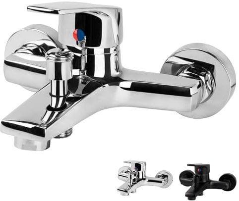 Badewannenarmatur Einhand Wannenmischer Aufputz Wannenarmatur Badewanne Wasserhahn für Badezimmer Brausearmaturen Messing Wannenbatterie Duscharmatur mit manuellen Umsteller (Chrom)-No Handbrause
