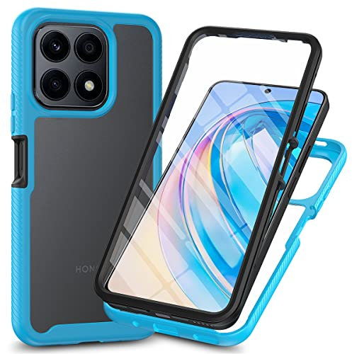 RonRun Cover Honor X8 5G/Honor X6/Honor 70Lite, Antiurto 360 Gradi Full Case con Protezione per Schermo Incorporata, Trasparente Rugged TPU Bumper Doppia Protettiva Case Azzurro