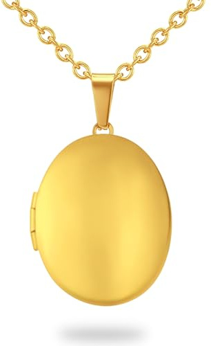 PHOCKSIN Gold Locket Necklace For Girls Oval Glossy Lockets Necklaces For Pictures Cute Locket As Birthday Gifts For Familys