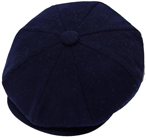 ZRWASKA® Flache Herrenkappe, Größe 8, Bäckermütze, Wollmütze, Gatsby-Tweed-Wollstoff, Newsboy-Stil, Bäckerhut im Stil der 1920er-Jahre, einfarbig, Fischgrätenmuster, Größe S-XXL, Marineblau, 54