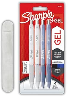 Sharpie S-Gel | Gelschreiber | mittlere Spitze | Frostblaue und weiße Perlenfässer | schwarze und blaue Tinte | 4 Stück plus Samtstiftetui