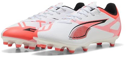 PUMA Ultra 5 Play FG/AG, Unisex Fussballschuh, PUMA White-PUMA Black-Glowing RED,