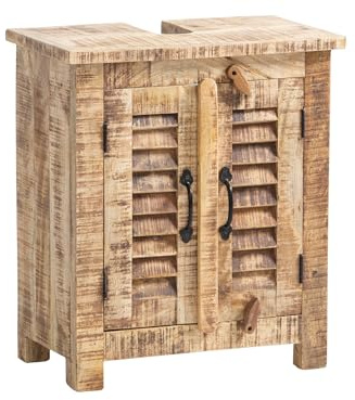 Woodkings Waschbeckenunterschrank Caribou | Badschrank Rustikal 52x60x30 cm | Unterschrank aus Mangoholz | Massivholz Badezimmer Möbel