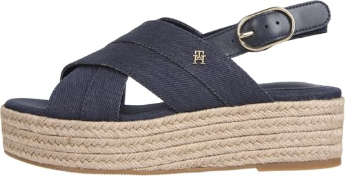 Tommy Hilfiger Damen Wedge Espadrilles Denim Platform Sandal mit Plateau, Blau (Space Blue), 41