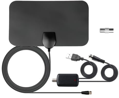 TV Aerial Indoor, 4K Newest Smart Digital Thin HDTV Amplified Antenna with 150 Miles Long Range Reception, Portable Signal Aerials for Local Freeview 1080P TV Other Resolutions Channel, 9ft Coax Cable