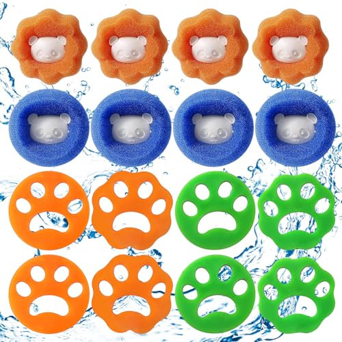 anyìshwu Anti Poil Machine à Laver, 16 Pièces Boule Anti Poil, Enleve Poil Animaux Réutilisable, Balle de Lavage, Attrape Poils Machine a Laver pour Vêtements et la Literie
