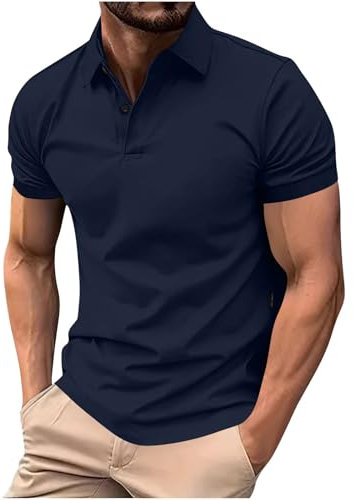 KOG Poloshirts für Herren Polohemd Kurzarm Oberteil Einfarbige Shirt Baumwolle T-Shirts Jungen Streetwear Gym Tshirts Teenager Oversized Tee Marine L