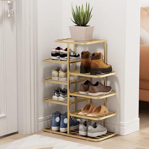 ZIHESY Schuhregal Metall Vertikales Schuhablage Offener Schuhschrank Hoch, Schuh-Organizer für Flur Schlafzimmer Eingangsbereich, Einfache Montage(Gold,65cm/25.6in)