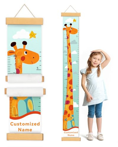 CHARMIBLE Personalisiert Messlatte Kinder für Baby- & Kleinkinderzimmer mit Namen, Abnehmbares Canvas-Messlineal für Baby-Messlatte für Schlafzimmer, Wanddekoration(Giraffe)