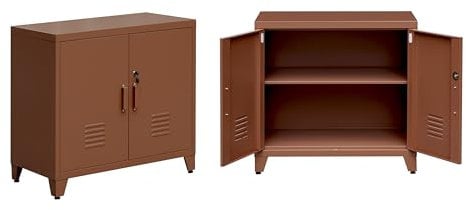 Brigros - Armadio In Metallo 2 Ante Con 2 Ripiani Interni E Serratura A Chiave 85x50x82 Cm, Armadio Metallico Zincato Verniciato Per Garage, Ufficio, Magazzino O Archivio (Mattone)