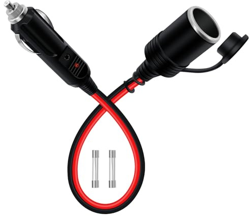 YINGAYOU Alargador Mechero Coche 12V 24V Cable Alargador Encendedor de Coche 14AWG 20A con LED y Cubierta Impermeable Adecuado para Coches, Motos y Barcos (0.5 m)