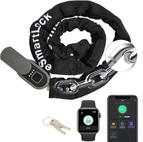 Fingerabdruck-Fahrradketteneschloss mit Schlüssel 8MM Durchmesser 100CM | eLinkSmart Wasserdichtes Bluetooth App Bike Schloss für Fahrrad, Scooter, Motorrad, Tor